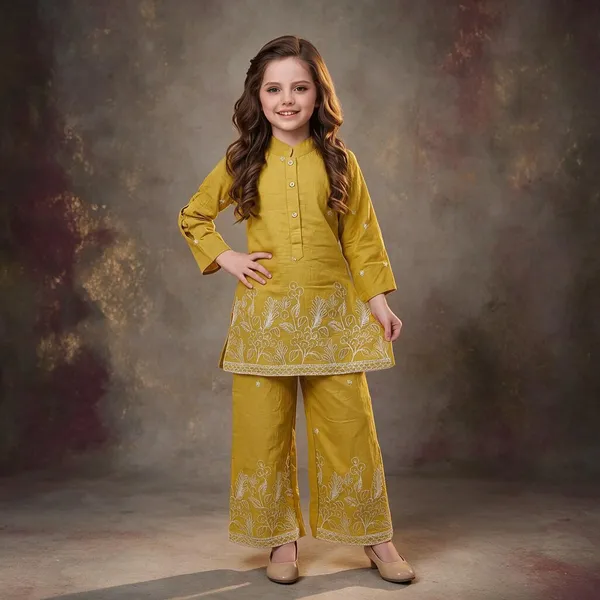 Mustard_Cotton_Ethnic_Kurta_Palazzo_Set_For_Girls