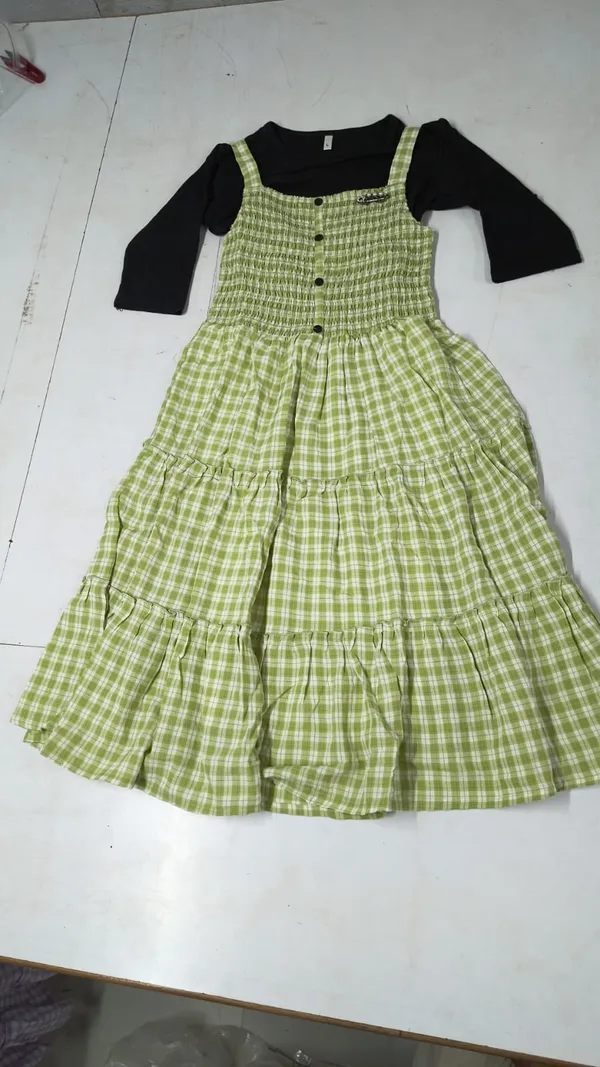 Green_Cotton_Checkered_Layered_Dress_For_Women