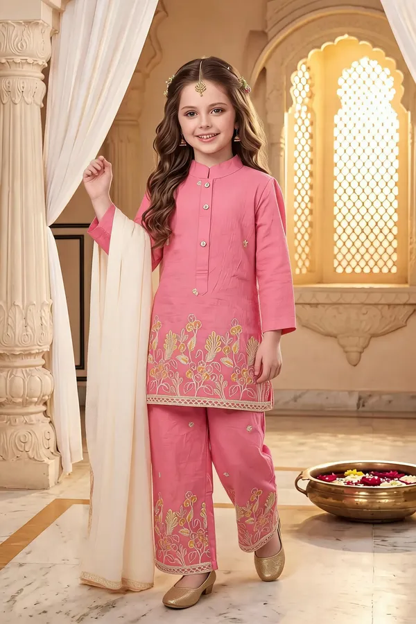 Pink_Cotton_Embroidered_Kurta_Palazzo_Set_For_Girls