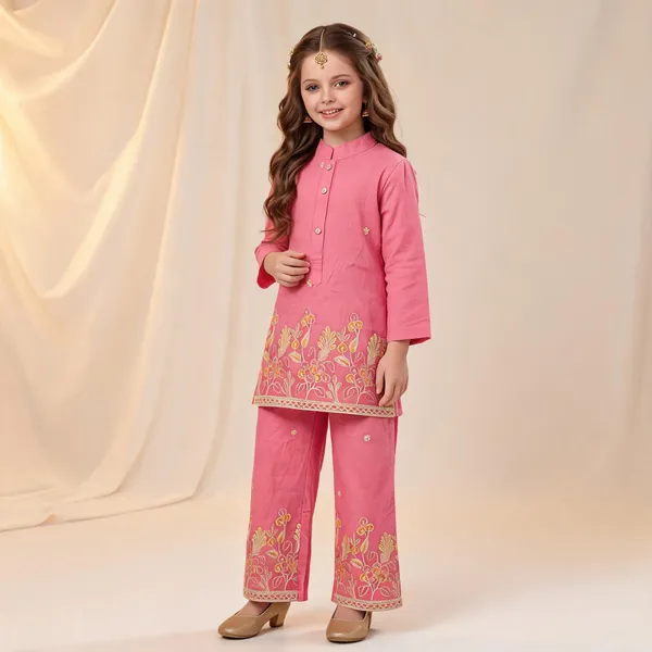 Pink_Cotton_Embroidered_Kurta_Palazzo_Set_For_Girls