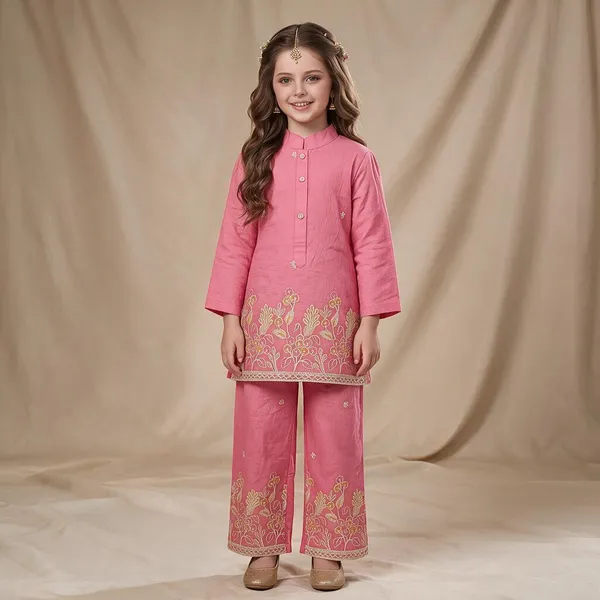 Pink_Cotton_Embroidered_Kurta_Palazzo_Set_For_Girls