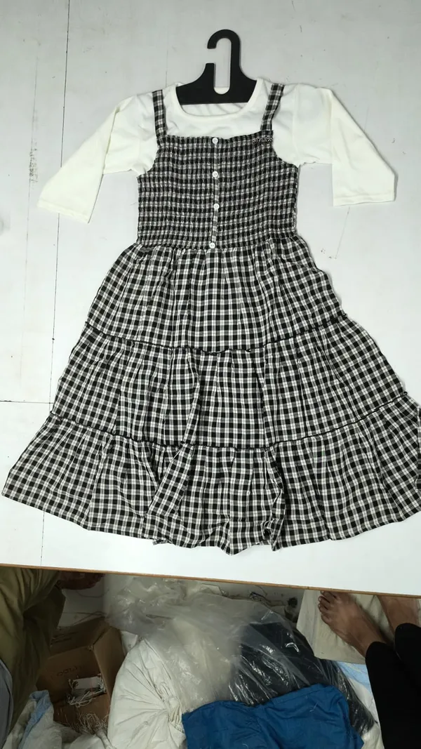 Black_Cotton_Checkered_Tiered_Dress_Set_For_Women