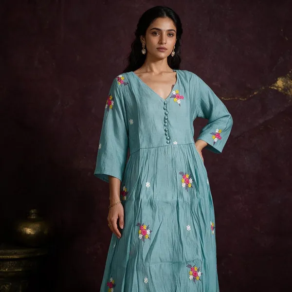 Aqua_Silk_Polyester_Floral_Embroidered_Flared_Dress_For_Women