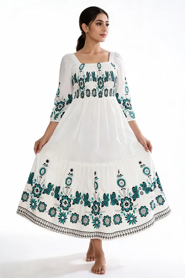 White_Georgette_Floral_Frock_Dress_For_Women