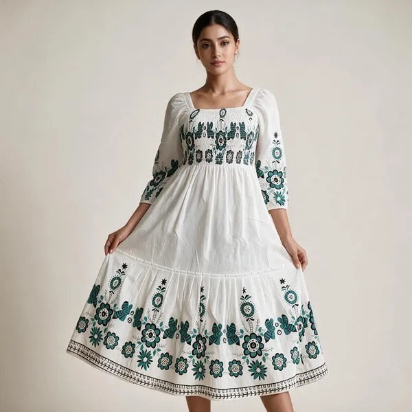 White_Georgette_Floral_Frock_Dress_For_Women