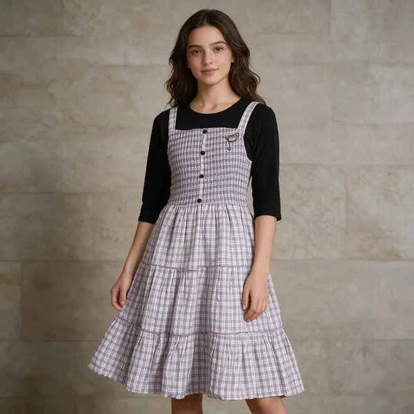 Black_Cotton_Checkered_Layered_Dress_For_Women