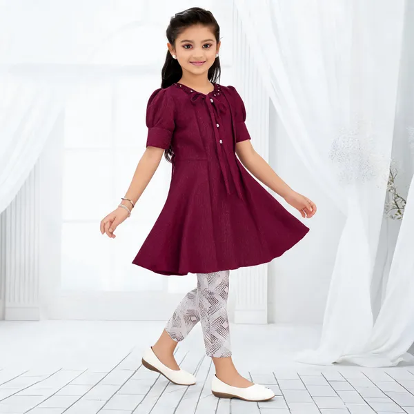 Maroon_Polyester_Silk_Fit_And_Flare_Dress_For_Girls