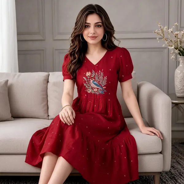Red_Silk_Embroidered_Fit_And_Flare_Dress_For_Women