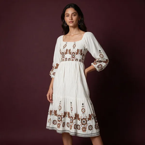White_Georgette_Floral_Print_Frock_Dress_For_Women
