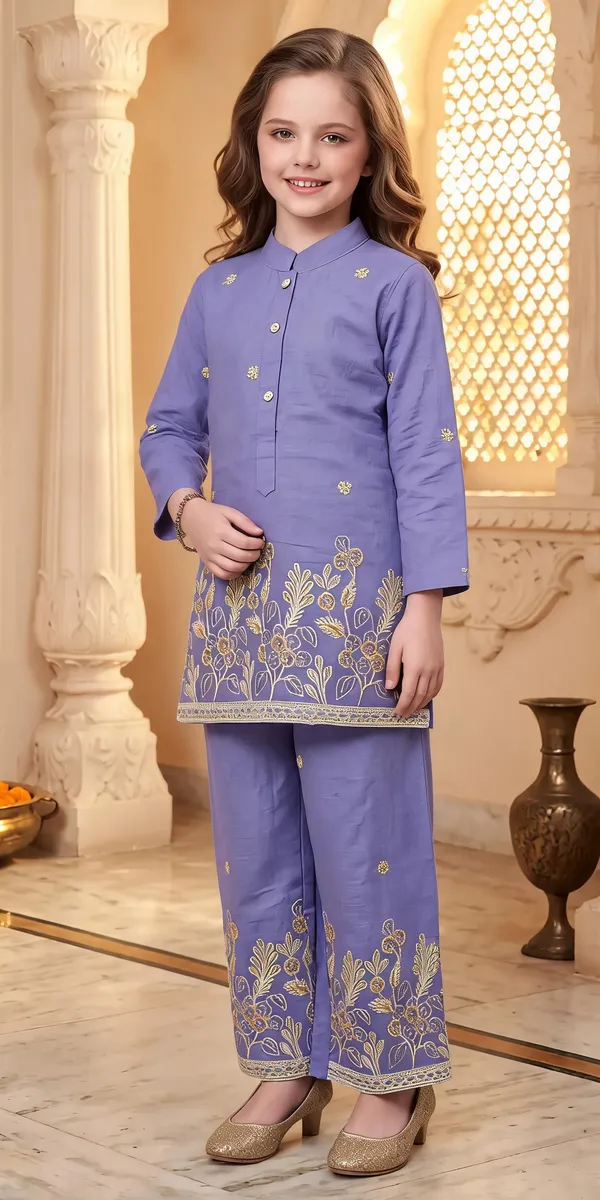 Purple_Cotton_Embroidered_Kurta_Pant_Set_For_Girls