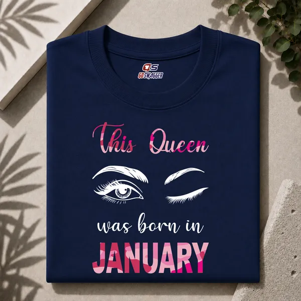 Customised_This_Queen_Was_Born_In_January_Premium_Cotton_Tshirt_Navy