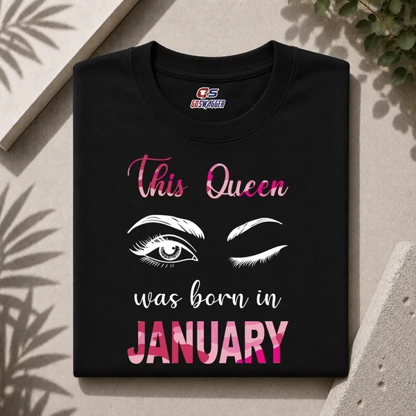 Customised_This_Queen_Was_Born_In_January_Premium_Cotton_Tshirt_Black