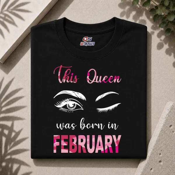 Customised_This_Queen_Was_Born_In_February_Premium_Cotton_Tshirt_Black