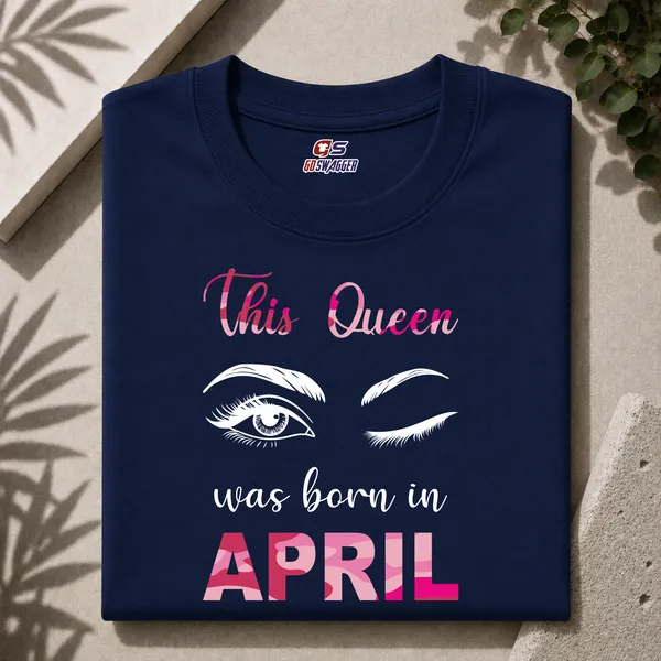 Customised_This_Queen_Was_Born_In_April_Premium_Cotton_Tshirt_Navy