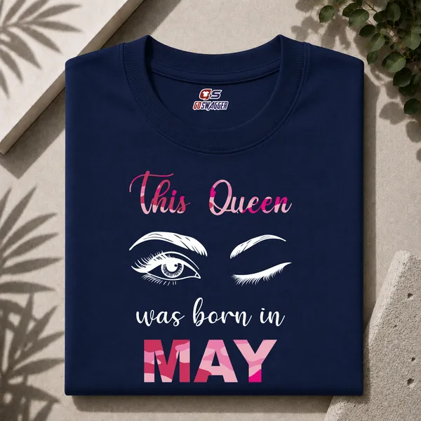 Customised_This_Queen_Was_Born_In_May_Premium_Cotton_Tshirt_Navy