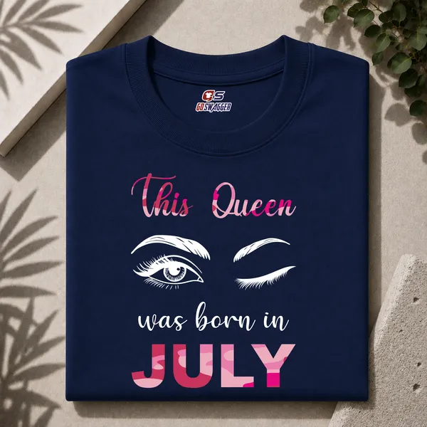 Customised_This_Queen_Was_Born_In_July_Premium_Cotton_Tshirt_Navy