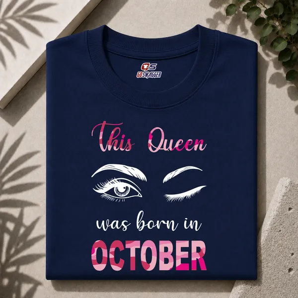 Customised_This_Queen_Was_Born_In_October_Premium_Cotton_Tshirt_Navy