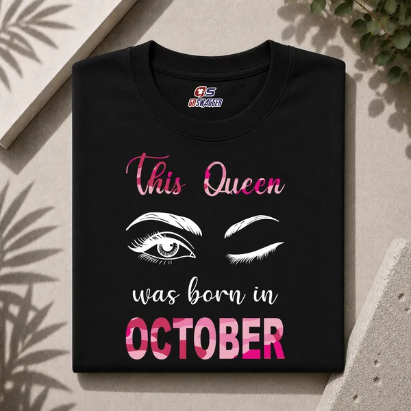 Customised_This_Queen_Was_Born_In_October_Premium_Cotton_Tshirt_Black