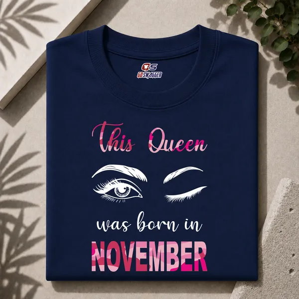 Customised_This_Queen_Was_Born_In_November_Premium_Cotton_Tshirt_Navy