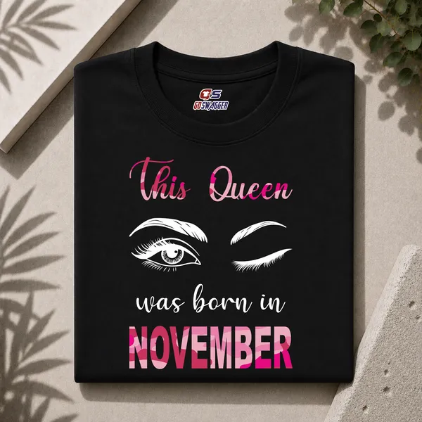 Customised_This_Queen_Was_Born_In_November_Premium_Cotton_Tshirt_Black