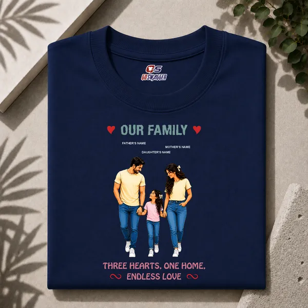 Customised__Our_Family_Father_Mother_And_Daughter_Premium_Cotton_T_Shirt_Navy