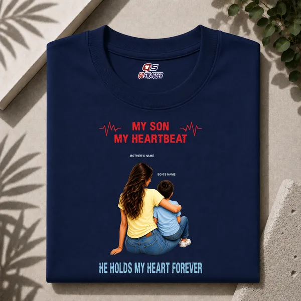 Customised__My_Son_My_Heartbeat_Mother_And_Son_Premium_Cotton_T_Shirt_Navy