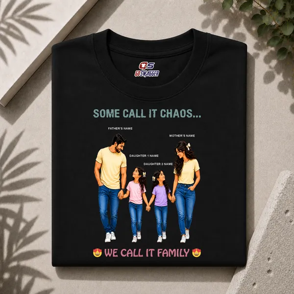 Customised__We_Call_It_Family_Father_Mother_And_2_Daughters_Premium_Cotton_T_Shirt_Black