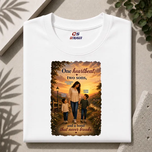Customised__One_Heartbeat_Two_Sons_Mother_And_2_Son_Premium_Cotton_T_Shirt_White