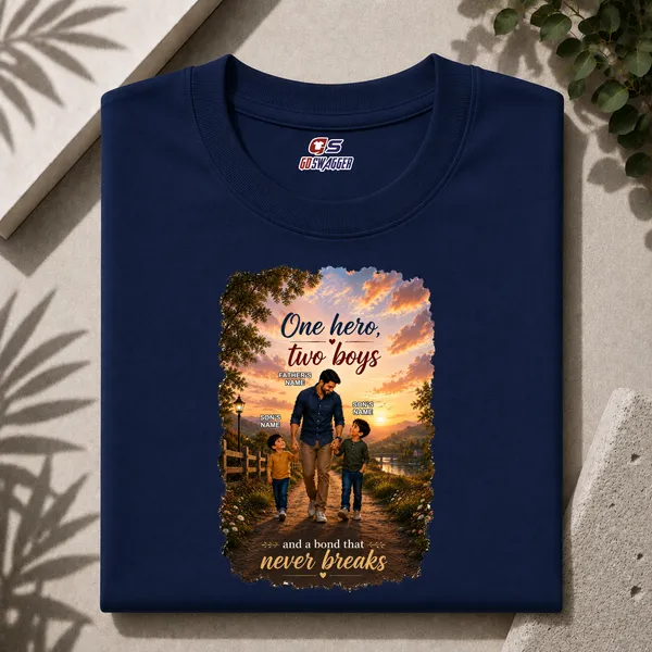 Customised__One_Hero_Two_Boys_Father_And_2_Son_Premium_Cotton_T_Shirt_Navy