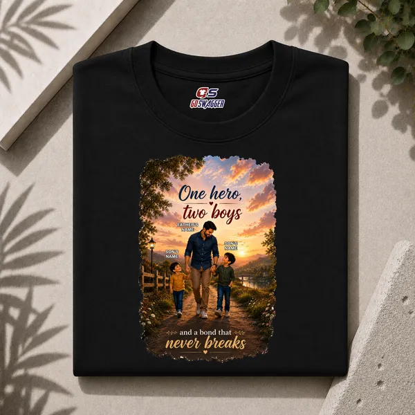 Customised__One_Hero_Two_Boys_Father_And_2_Son_Premium_Cotton_T_Shirt_Black