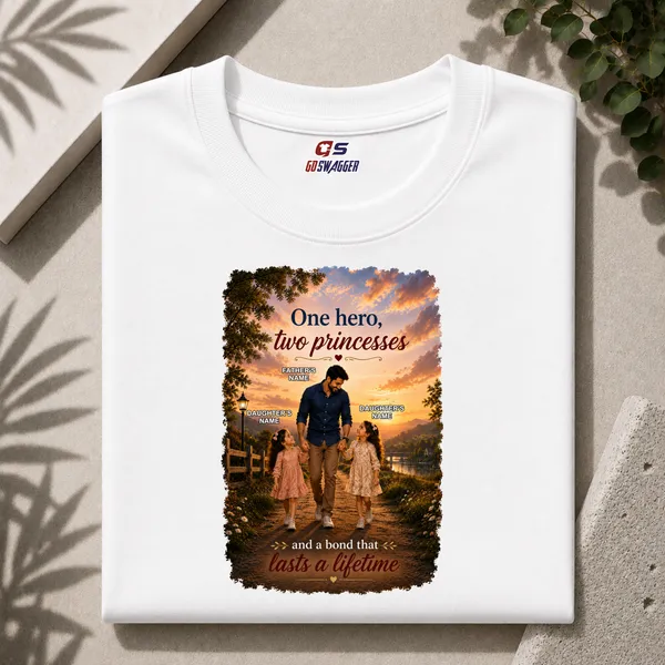 Customised__One_Hero_Two_Princesses_Father_And_2_Daughters_Premium_Cotton_T_Shirt_White