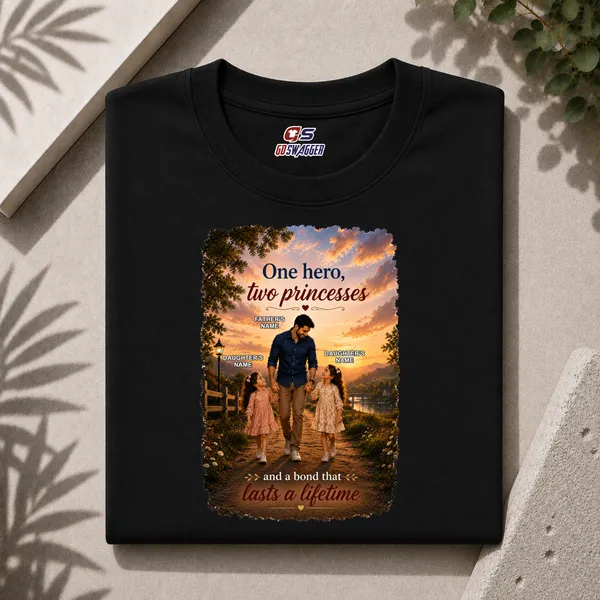 Customised__One_Hero_Two_Princesses_Father_And_2_Daughters_Premium_Cotton_T_Shirt_Black