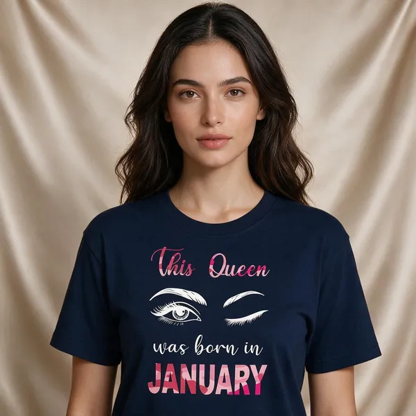 Customised_This_Queen_Was_Born_In_January_Premium_Cotton_Tshirt_Navy