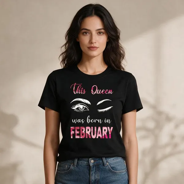 Customised_This_Queen_Was_Born_In_February_Premium_Cotton_Tshirt_Black