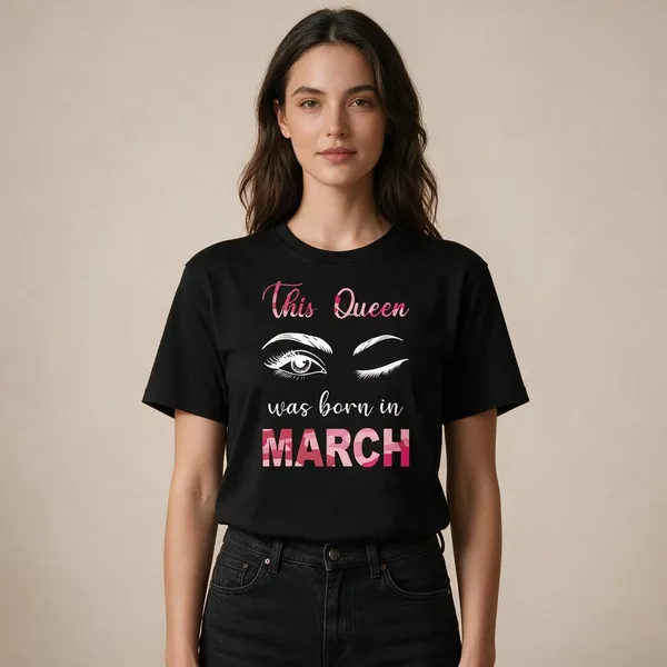 Customised_This_Queen_Was_Born_In_March_Premium_Cotton_Tshirt_Black