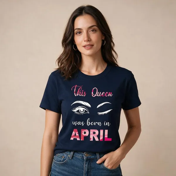 Customised_This_Queen_Was_Born_In_April_Premium_Cotton_Tshirt_Navy