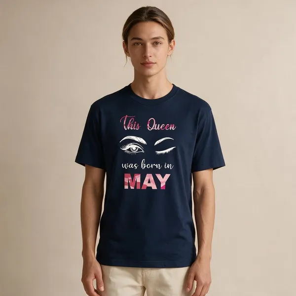 Customised_This_Queen_Was_Born_In_May_Premium_Cotton_Tshirt_Navy