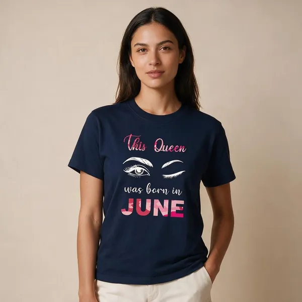 Customised_This_Queen_Was_Born_In_June_Premium_Cotton_Tshirt_Navy