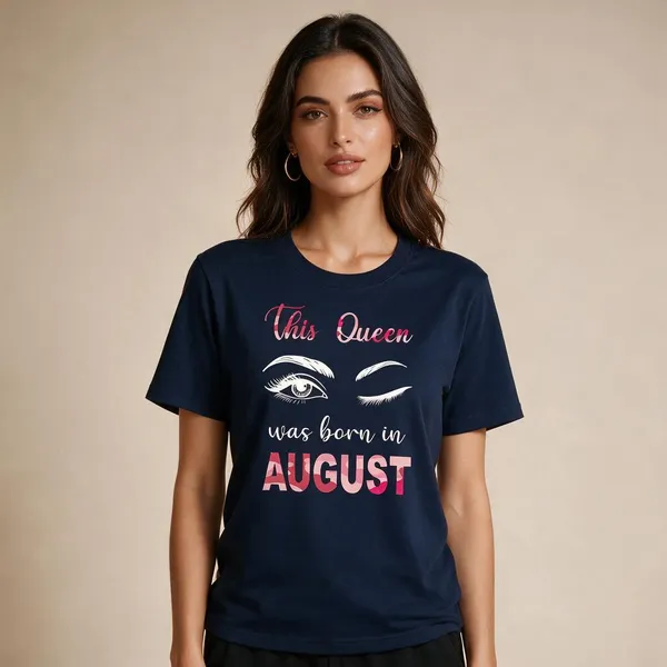 Customised_This_Queen_Was_Born_In_August_Premium_Cotton_Tshirt_Navy