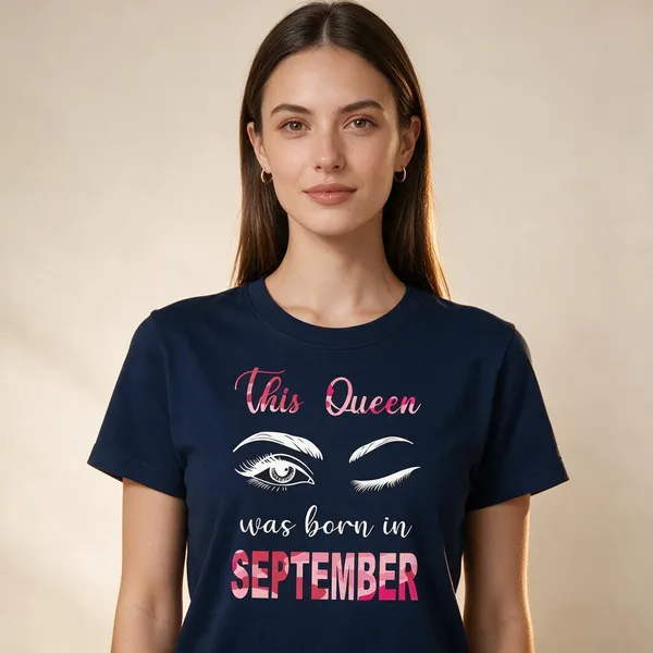 Customised_This_Queen_Was_Born_In_September_Premium_Cotton_Tshirt_Navy
