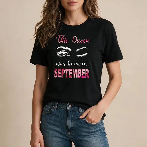 Customised_This_Queen_Was_Born_In_September_Premium_Cotton_Tshirt_Black