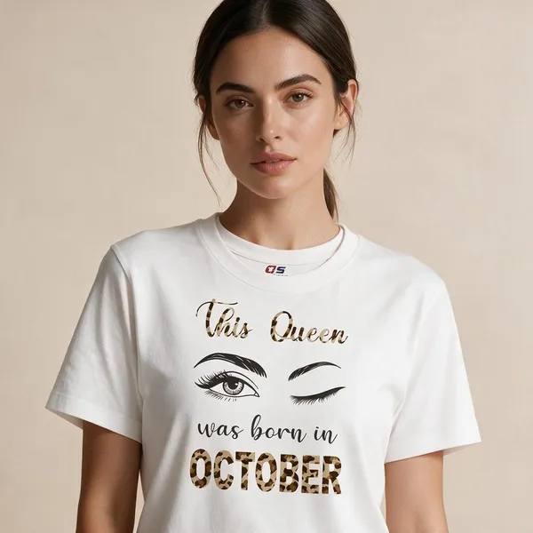 Customised_This_Queen_Was_Born_In_October_Premium_Cotton_Tshirt_White