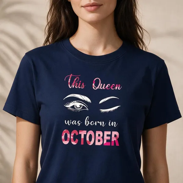 Customised_This_Queen_Was_Born_In_October_Premium_Cotton_Tshirt_Navy