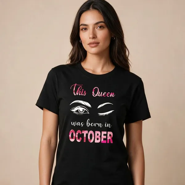 Customised_This_Queen_Was_Born_In_October_Premium_Cotton_Tshirt_Black