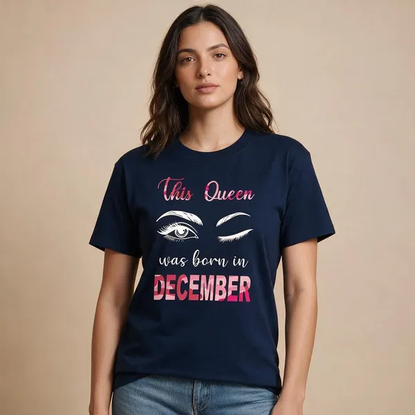 Customised_This_Queen_Was_Born_In_December_Premium_Cotton_Tshirt_Navy