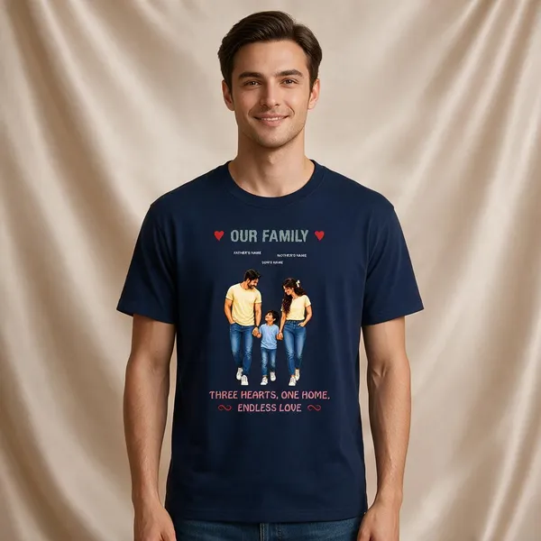 Customised__Our_Family_Father_Mother_And_Son_Premium_Cotton_T_Shirt_Navy