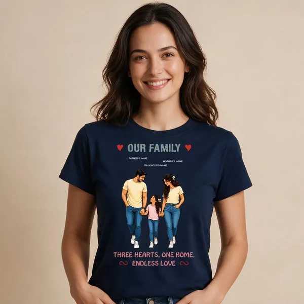 Customised__Our_Family_Father_Mother_And_Daughter_Premium_Cotton_T_Shirt_Navy
