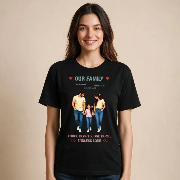 Customised__Our_Family_Father_Mother_And_Daughter_Premium_Cotton_T_Shirt_Black