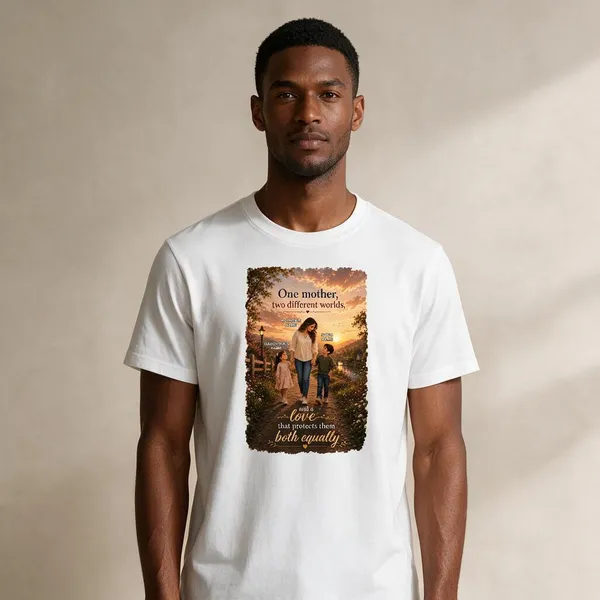 Customised__One_Mother_Two_Different_Worlds_Mother_And_2_Kids_Premium_Cotton_T_Shirt_White