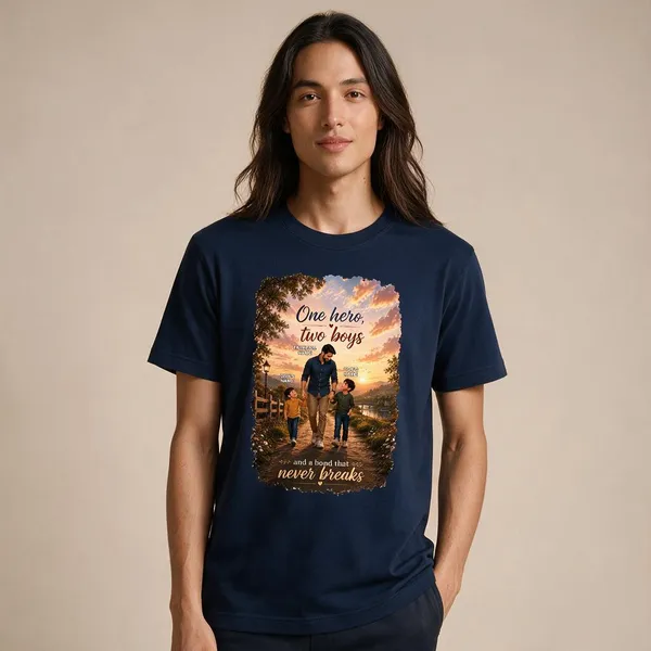 Customised__One_Hero_Two_Boys_Father_And_2_Son_Premium_Cotton_T_Shirt_Navy